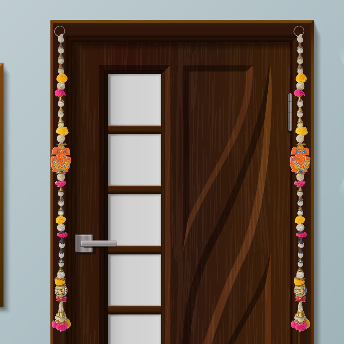 Vibrant Pom Pom Ganesha Latkan Pair for Traditional Festive Door Hanging Decoration. India’s Largest Pooja Accessories Brand – www.satvikstore.in