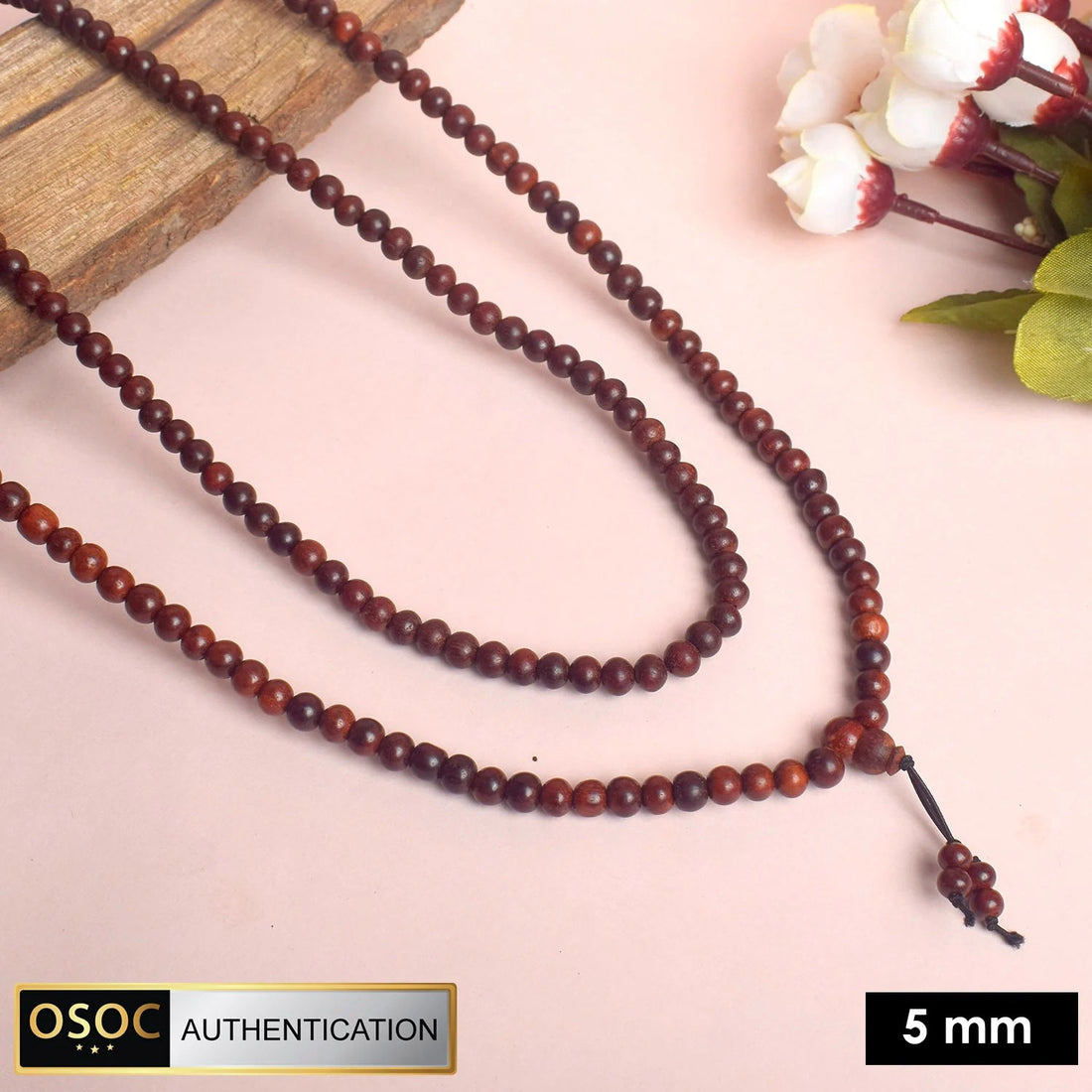 Certified 5mm 100% Original Authentic Red Sandalwood Jap Mala from Andhra Pradesh for Meditation and Japa. India’s Premium Jap Mala Store - www.satvikstore.in