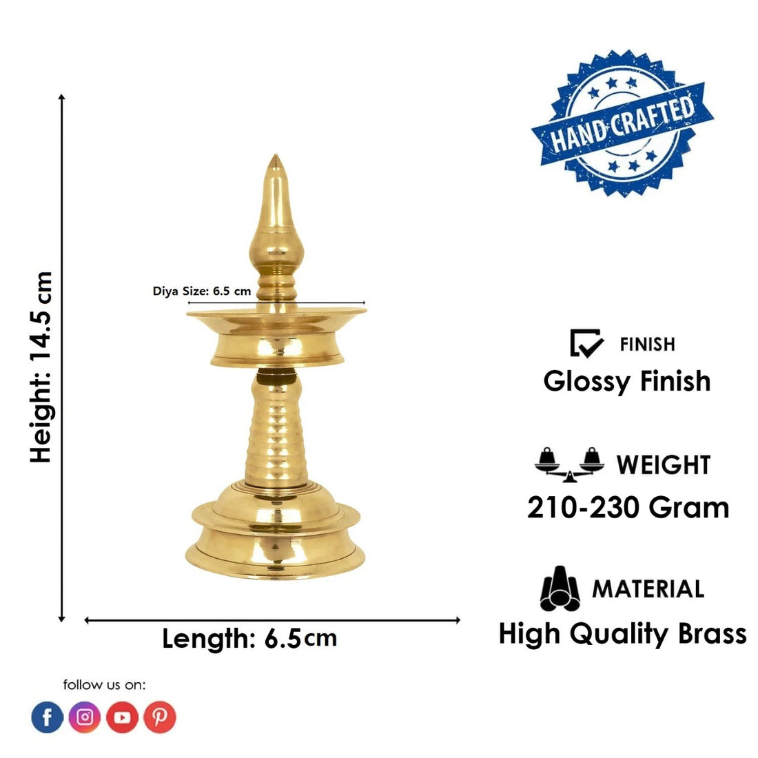 6 Inch Small Brass Kerala Diya. AKP NilaVilakku Deepam