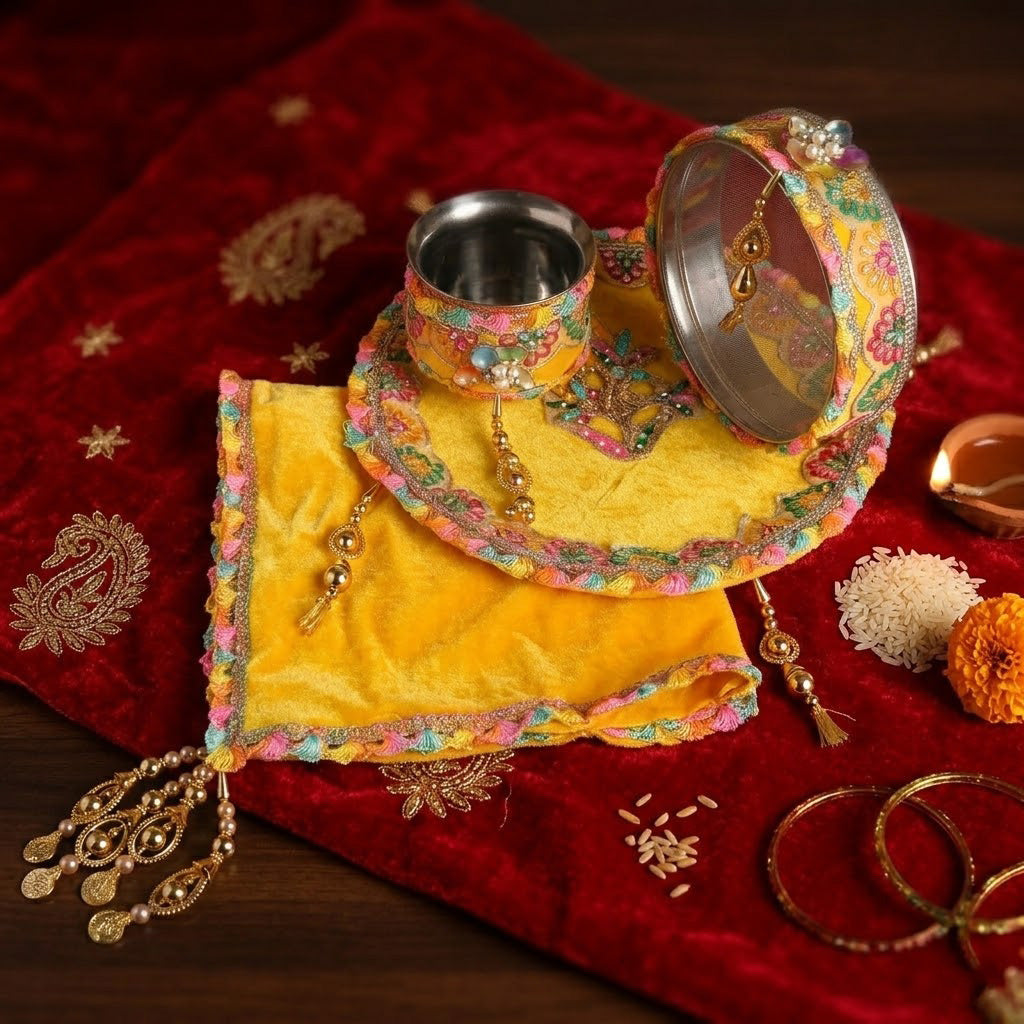 Yellow Karwa Chauth Thali Set | Indiaโs Largest Pooja Accessories Brand โ www.satvikstore.in