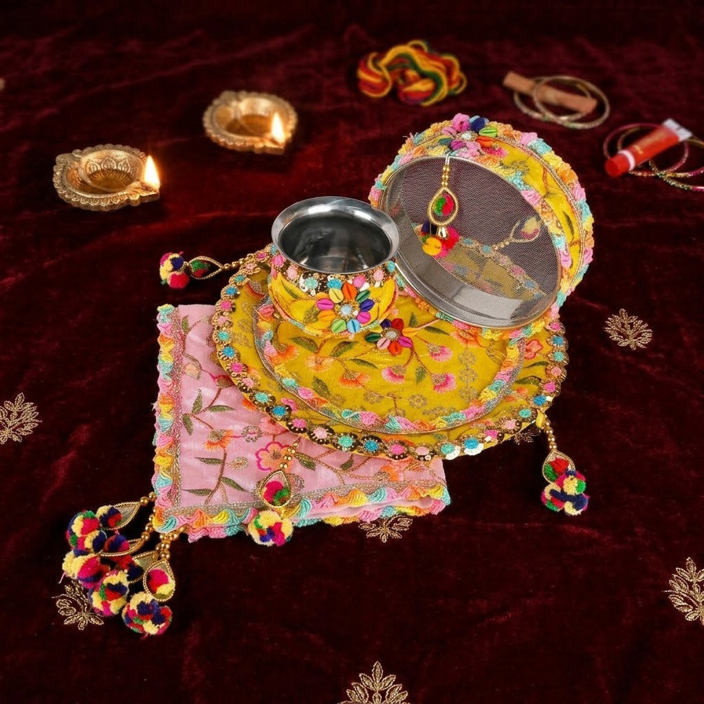 Yellow & Pink Karwa Thali | Indiaโs Largest Pooja Accessories Brand โ www.satvikstore.in
