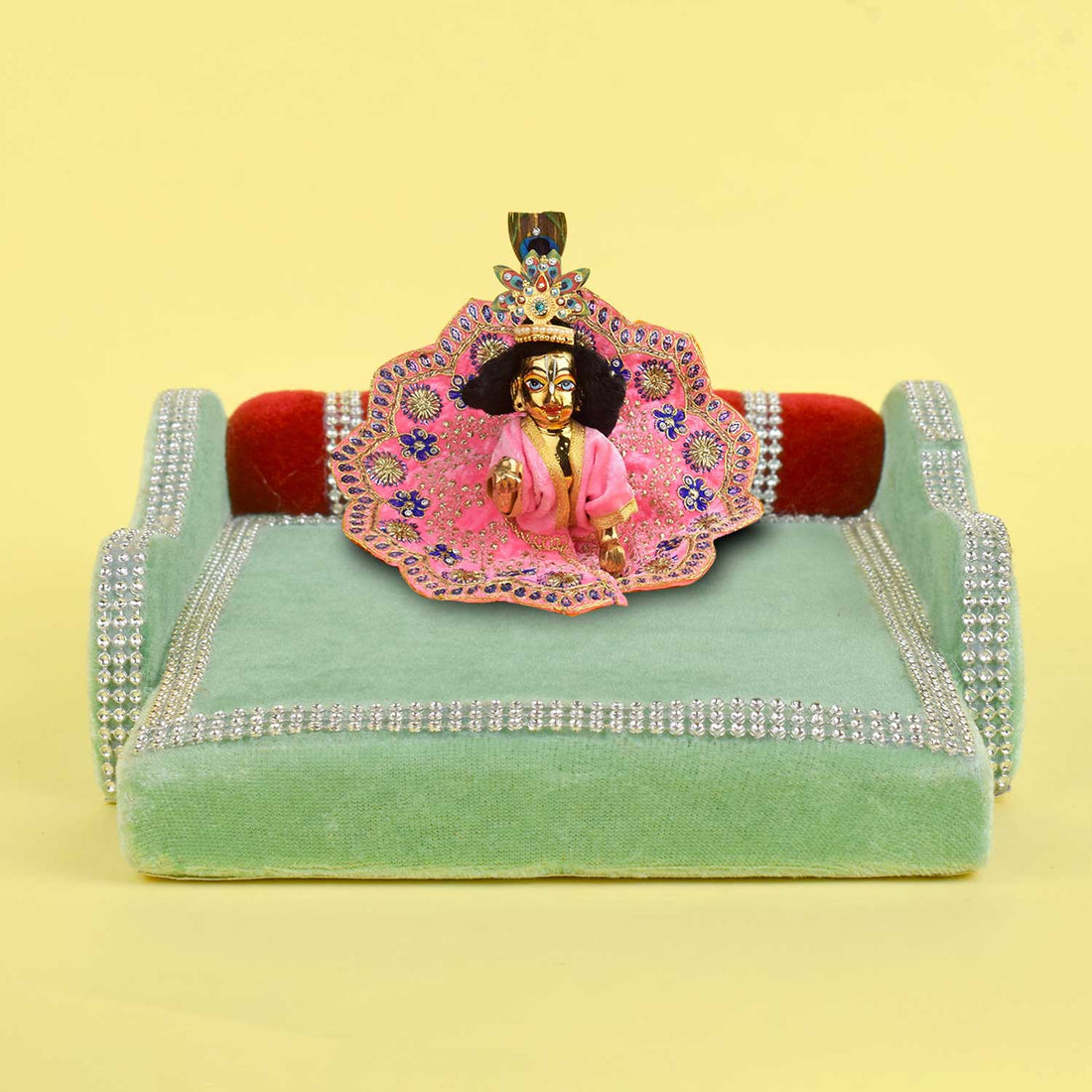 Devotional Bed – Green Velvet for Laddu Gopal – India’s Largest Pooja Accessories Brand – www.satvikstore.in