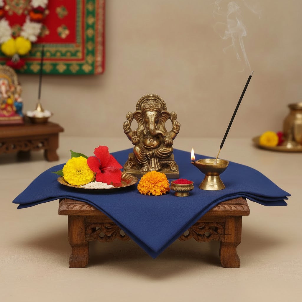 Blue Cotton Cloth – 1.25 Meter for Pooja & Rituals