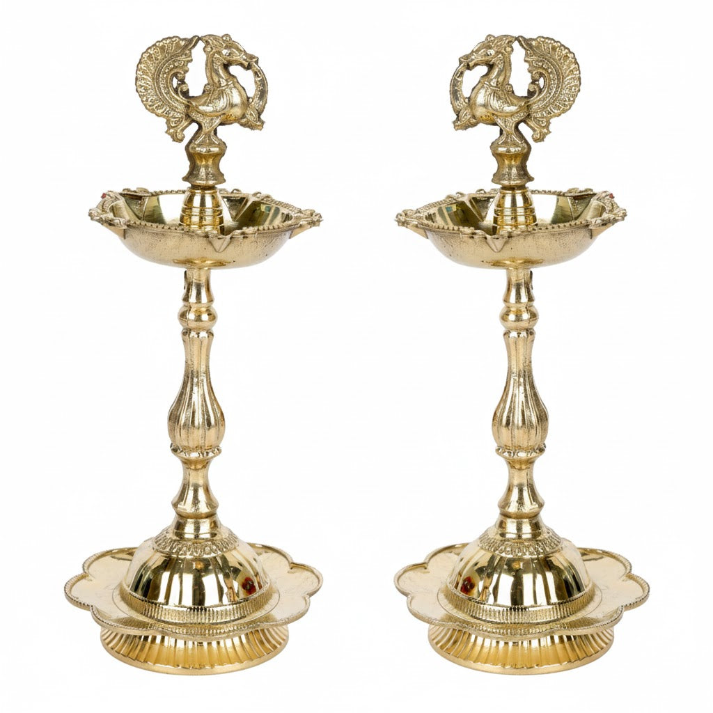 6 Inch Pure Brass Peacock Kerala Diya