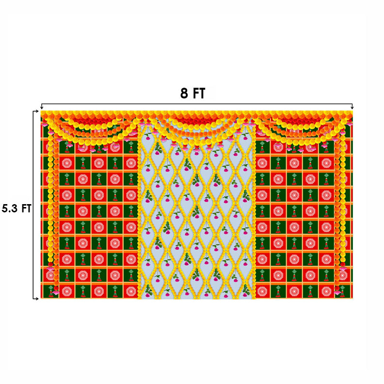 Beautiful Printed Flower Design Backdrop Cloth for Pooja Decoration