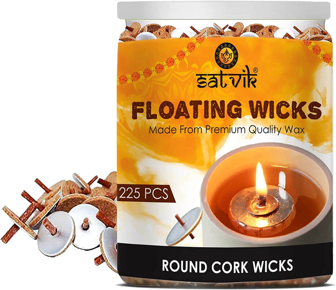SATVIK 225 Pc Round Floating Wicks for Oil Cups with Cork Disc Holders