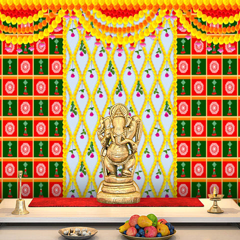Beautiful printed flower design backdrop cloth in vibrant colors, perfect for pooja decoration, festive settings, and spiritual celebrations.Indiaβs Largest Pooja Accessories Brand β www.satvikstore.in