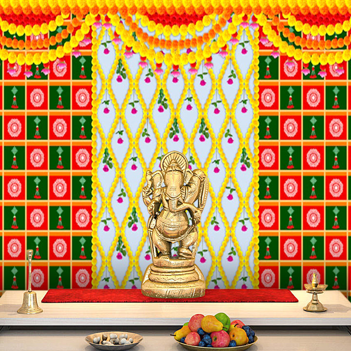 Beautiful printed flower design backdrop cloth in vibrant colors, perfect for pooja decoration, festive settings, and spiritual celebrations.Indiaβs Largest Pooja Accessories Brand β www.satvikstore.in