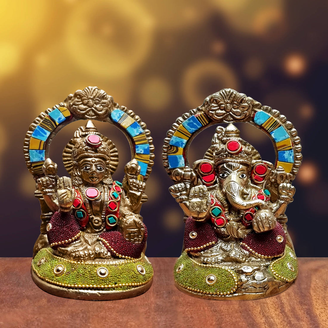 4.7 Inch Brass Lakshmi Ganesha Statue – Handcrafted Brass Idol of Goddess Lakshmi and Lord Ganesha, Symbolizing Wealth, Prosperity, and Removal of Obstacles, Perfect for Home Temple, Pooja, and Spiritual Decor. No.1 Brass Idol Store www.satvikstore.in