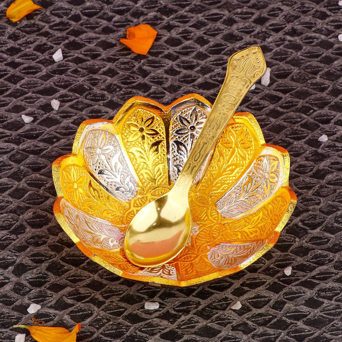 Decorative Embossed Silver Golden Flower Bowl