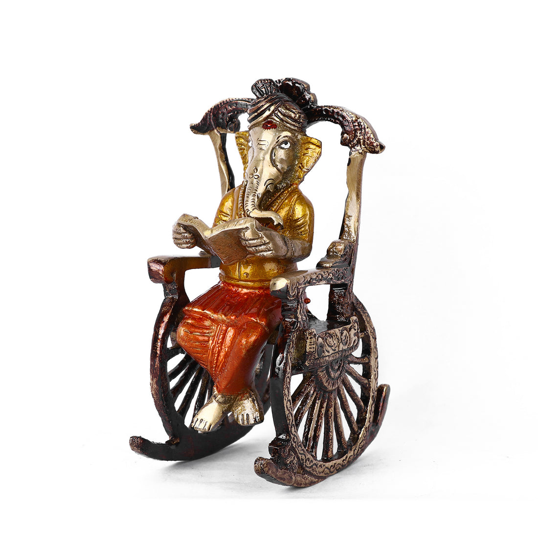 4.5 Inch Pure Brass Reading Book Ganesha Statue
