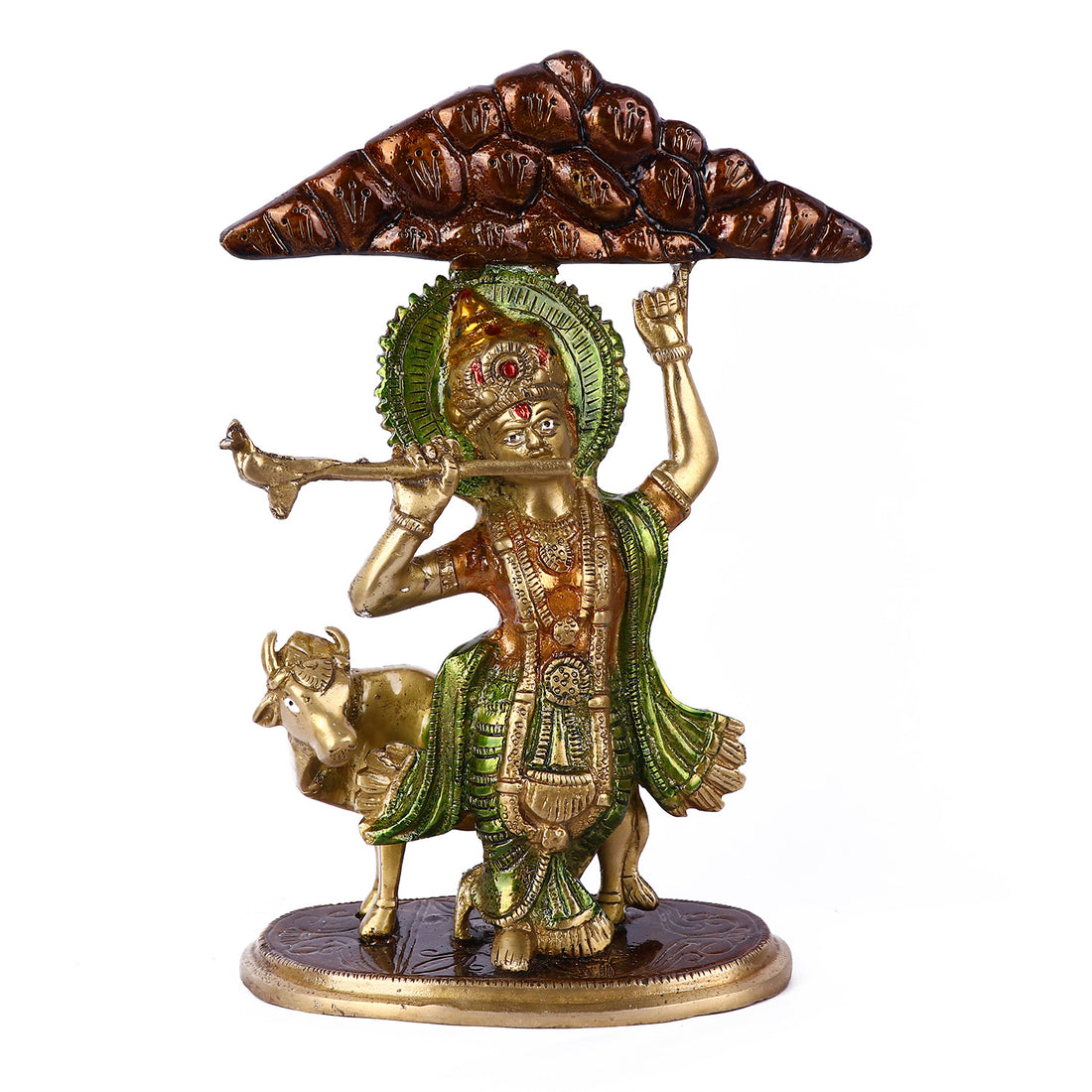 3.9 Inch Brass Krishna Hold Mount Govardhan Idol