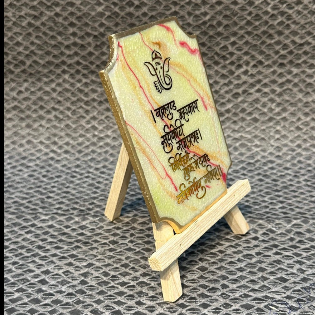 Decorative Ganesha Mantra Frame With Stand Made With Epoxy (Green)