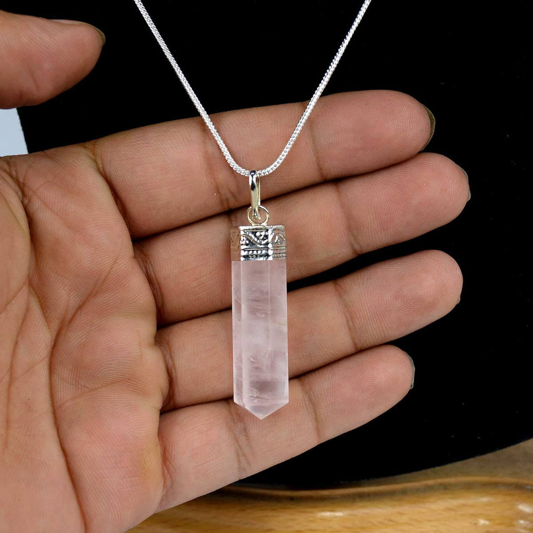 Rose Quartz Pencil Shape Pendant for Reiki Healing