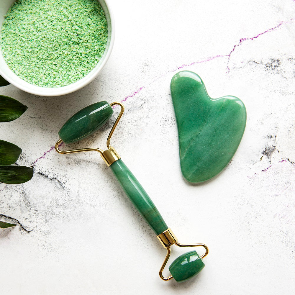 Green Aventurine Jade Face Roller with Gua Sha – Glow & Heal Skin