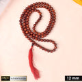 Certified 12mm 100% original authentic red sandalwood (Chandan) jap mala from Andhra Pradesh, featuring large polished beads for meditation, chanting, and spiritual rituals.India’s Premium Jap Mala Store - www.satvikstore.in