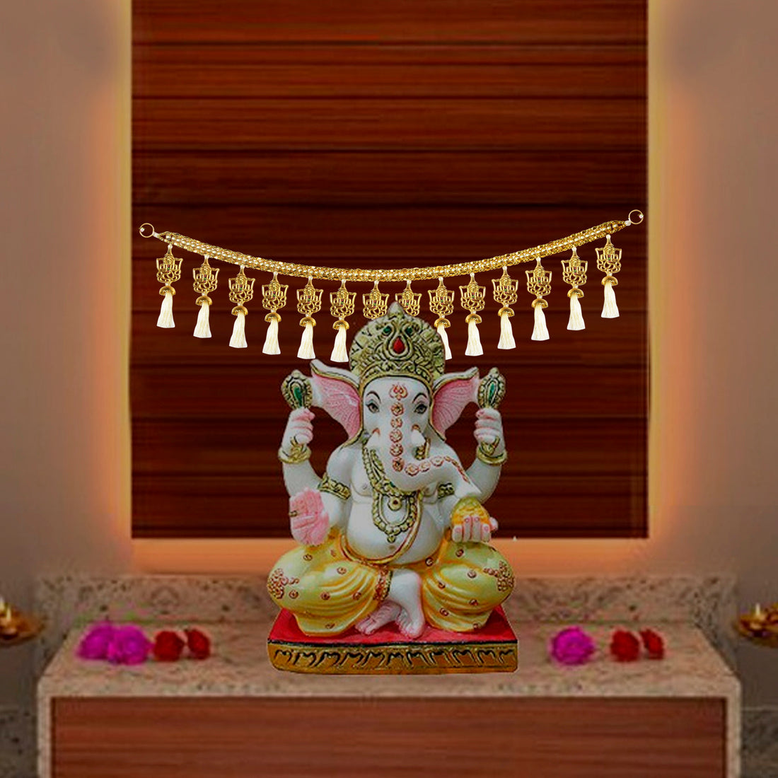 Golden Hanging Ganesha with Tessels Toran For Home Décor