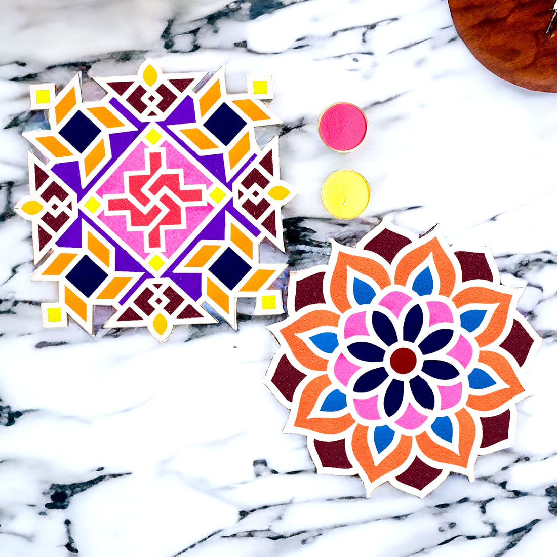 Set of 2 Rangoli Stencils with a Splash of Colors