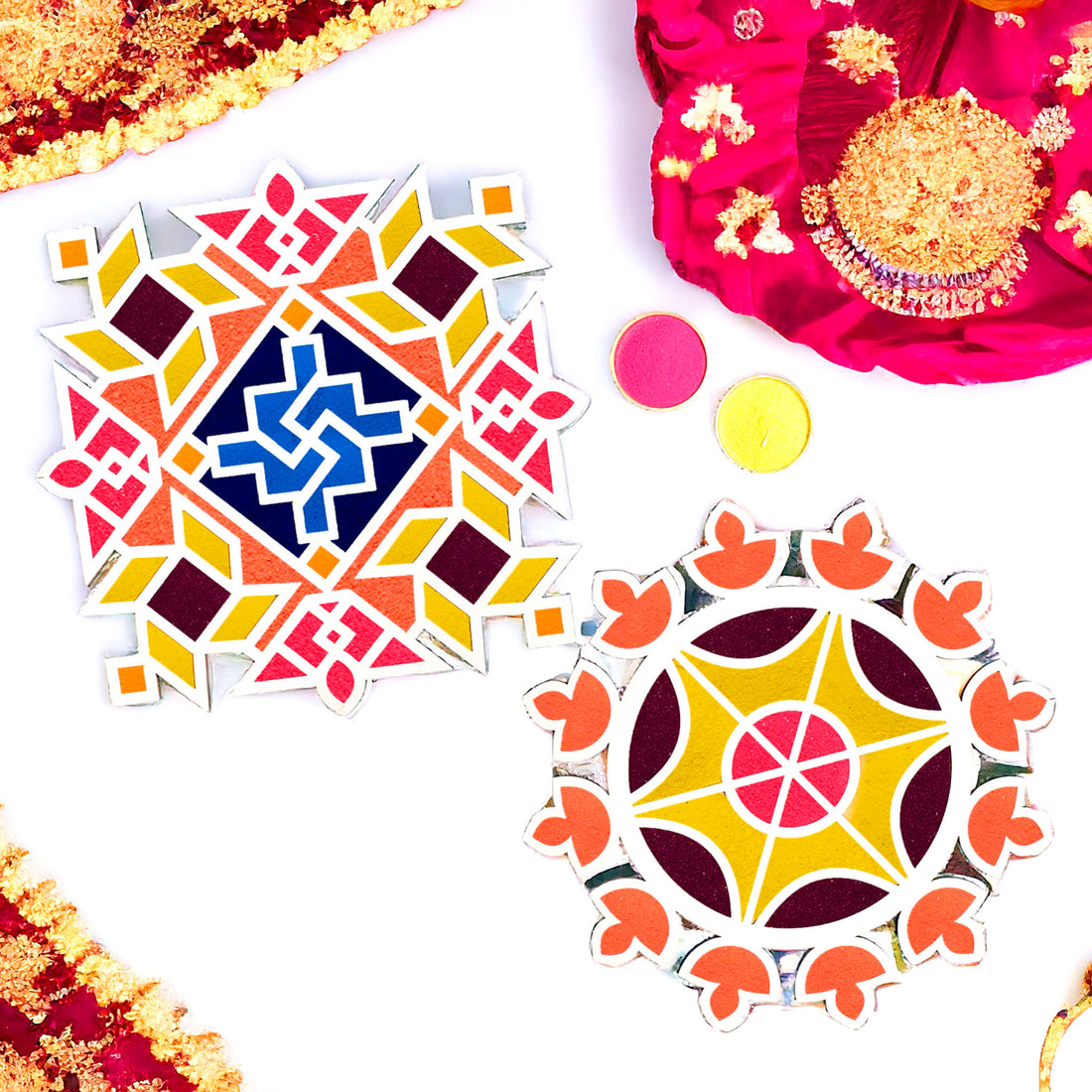 2 Pc Rangoli Pallets for Expressive Designs with Rangoli Colors