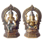 9.4 Inch Elegant Handcrafted Brass Lakshmi Ganesha Idol