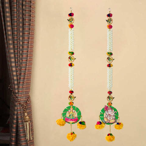 Artificial Jasmine Flower with Laxmi Ganesha Wall Hanging (Color-Assorted)