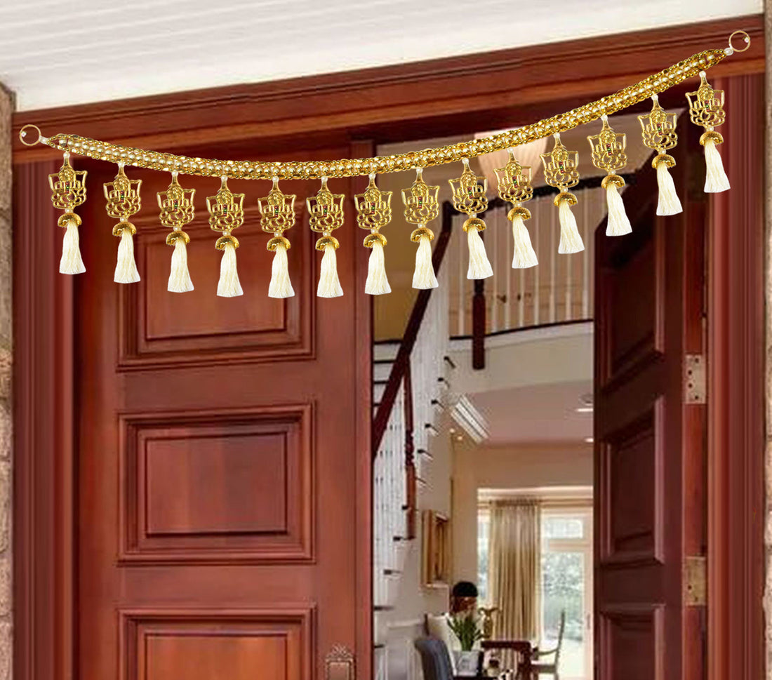 Golden Hanging Ganesha with Tessels Toran For Home Décor