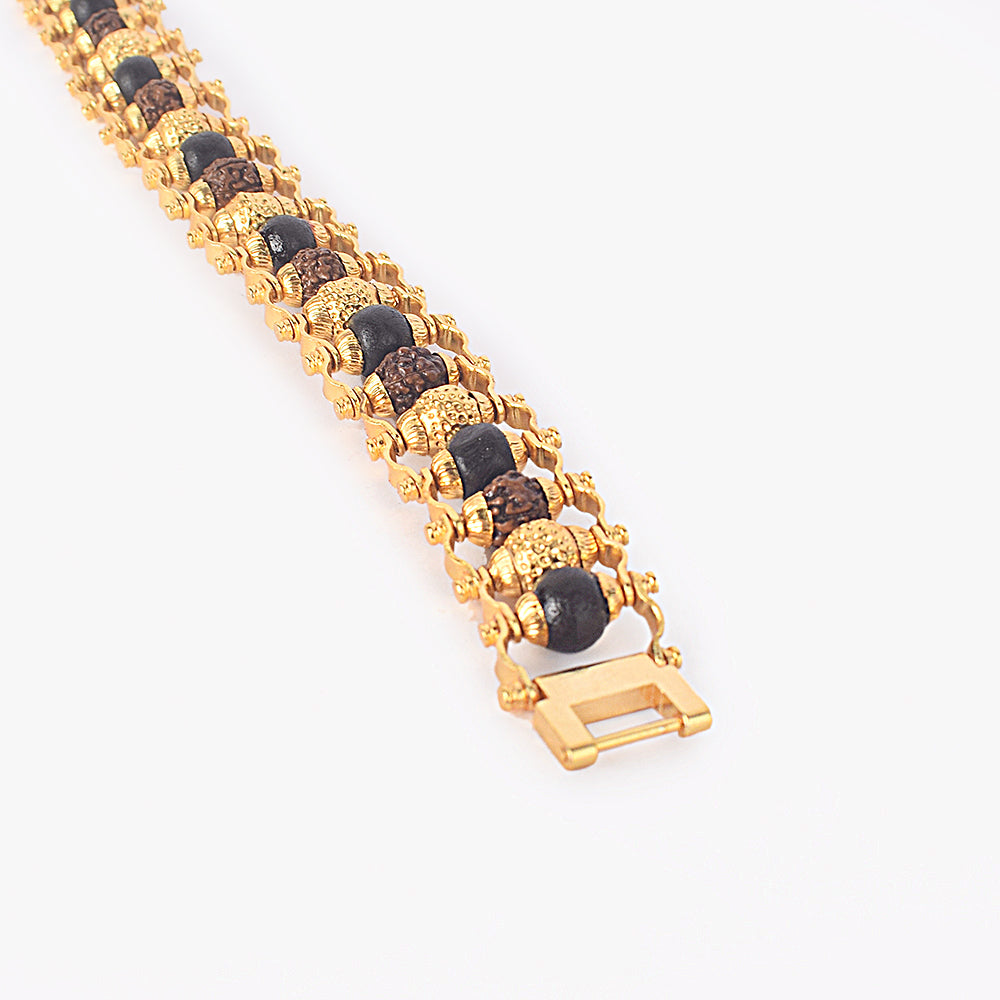 PVD Gold Platted Rudraksha & Karungali Bracelet
