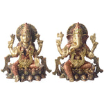7 Inch Divine Handcrafted Brass Lakshmi Ganesha Idol