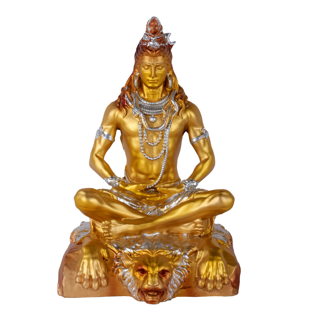 Premium Silver & Gold Shiv Ji Meditating Resin Statue
