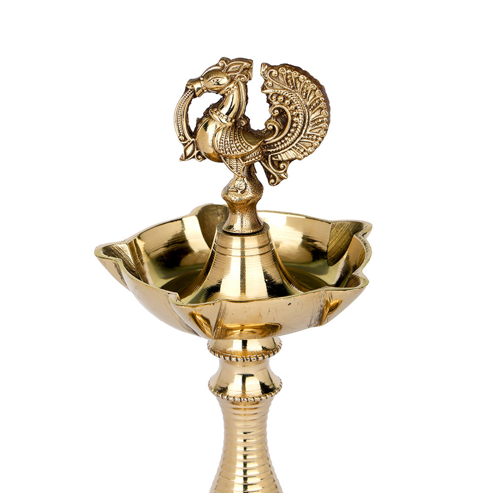 9.2 Inch Pure Brass Peacock Kerala Diya