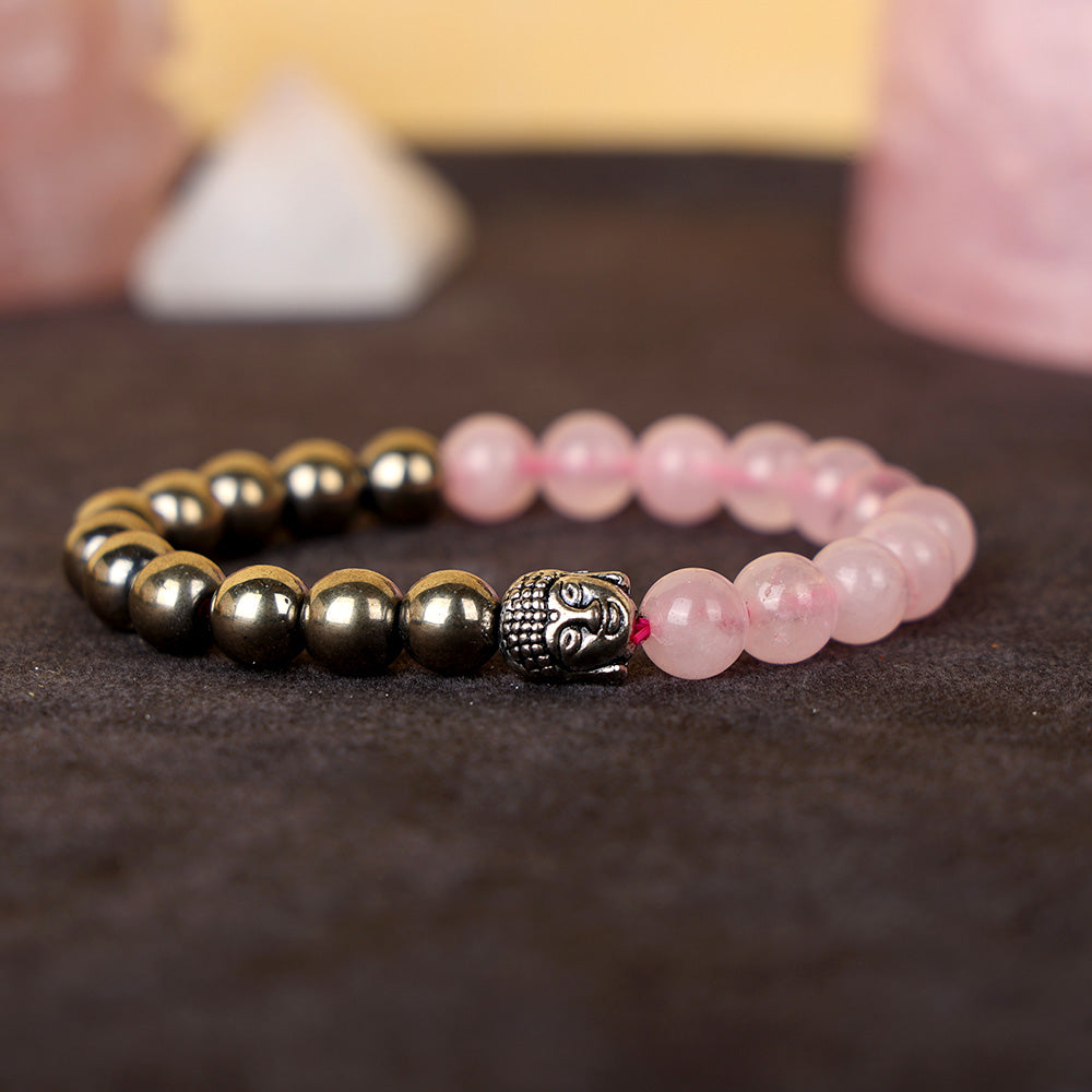 Rose Quartz & Golden Pyrite Bracelet Stylish Spiritual Wear