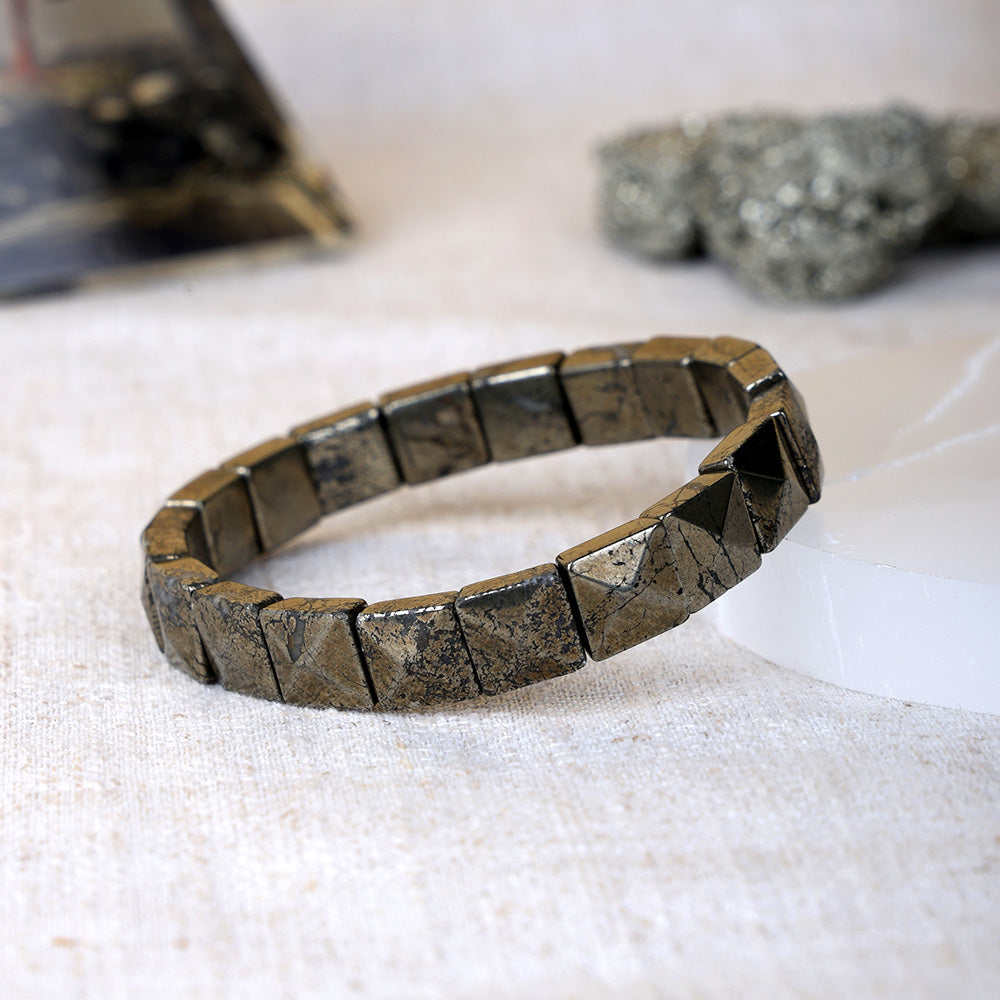 Pyrite Pyramid Square Faced Bracelet Stylish Spiritual Wear