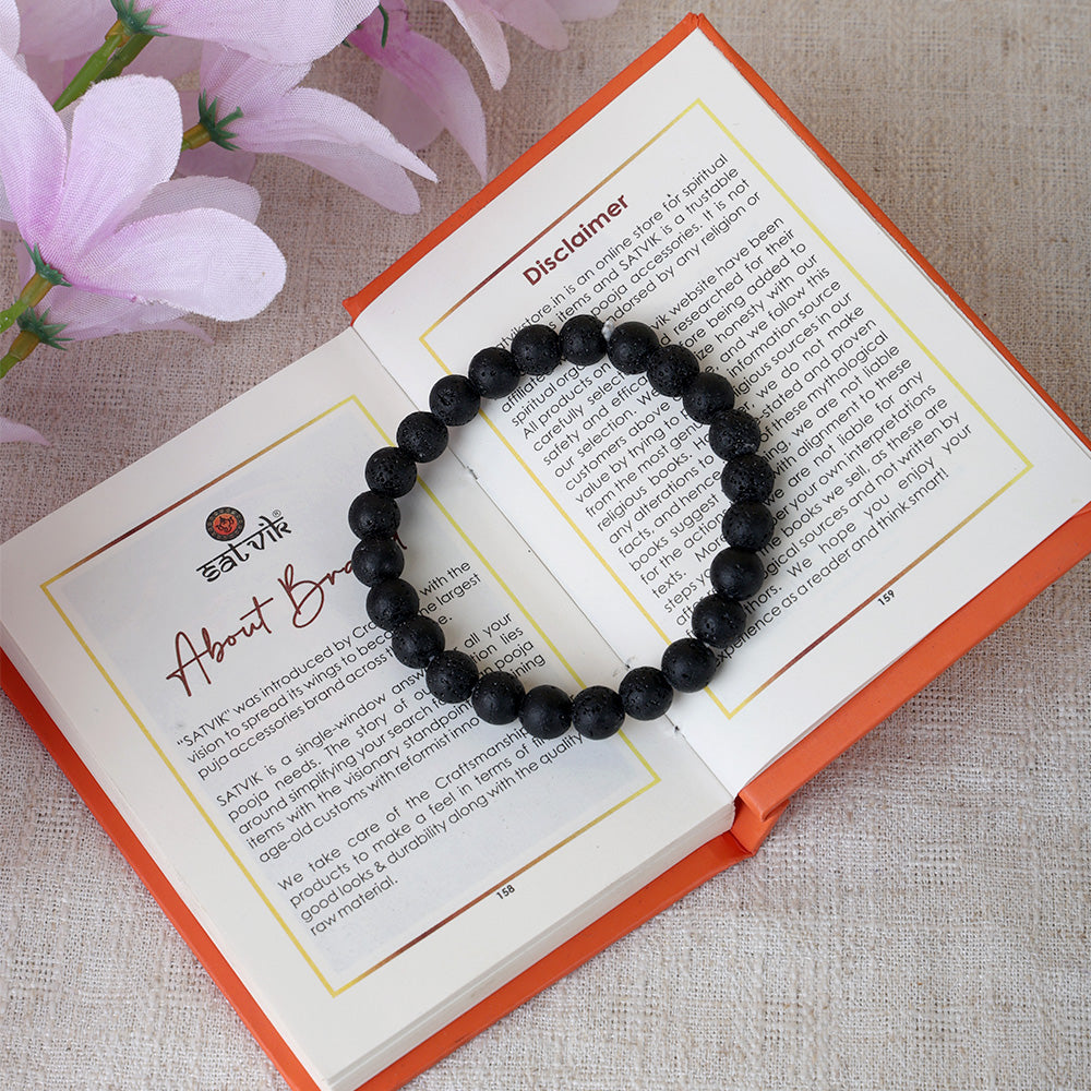 Natural Black Lava Stone Beaded Bracelet Stylish Spiritual Wear