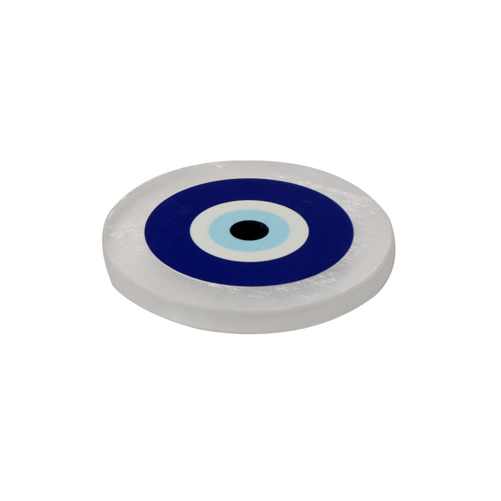 Selenite Plate with Evil Eye Spiritual Protection Tool