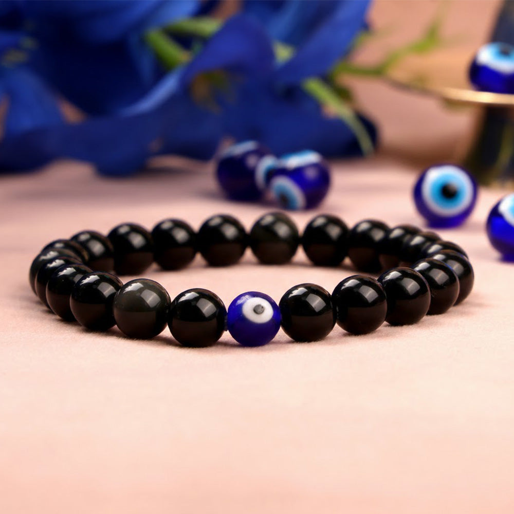 Raw Pyrite, Rose Quartz & Black Obsidian Bracelet Combo with Hanuman Chalisa Pendant