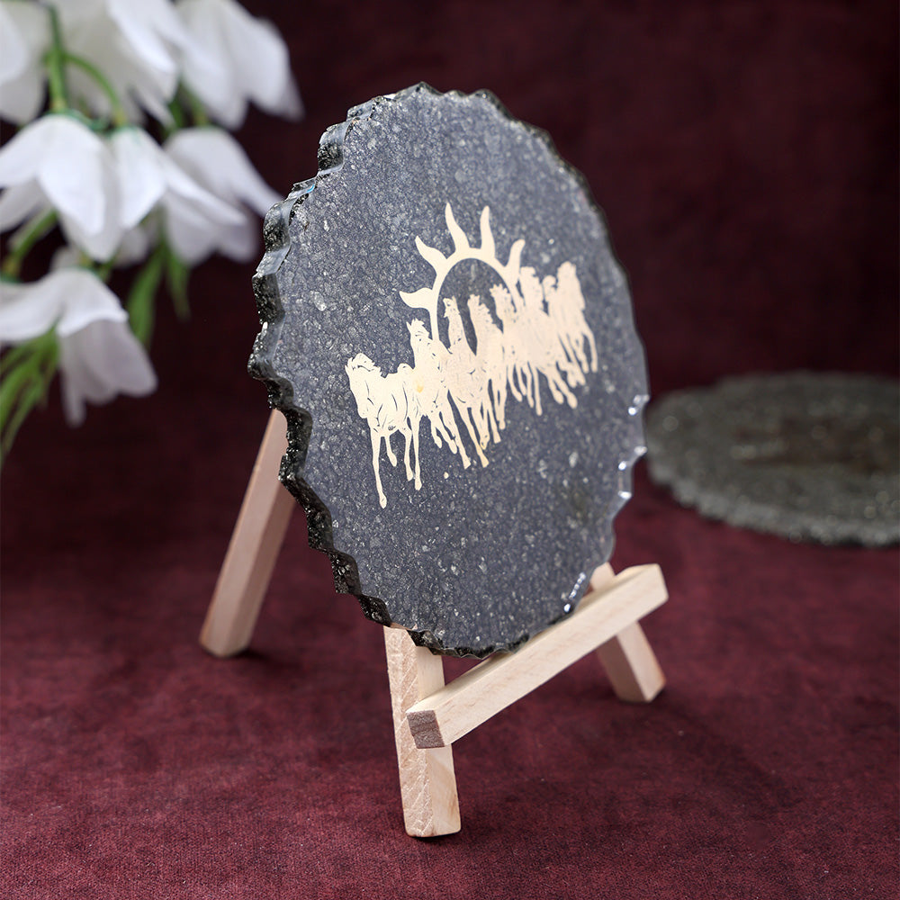 Pyrite 7 Horse Frame Stand Decorative Spiritual Piece