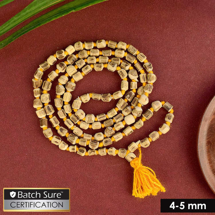 100% original 4-5mm Tulsi Kanthi Jaap Mala small beads made from natural Tulsi wood for chanting and spiritual wear. India’s Largest Pooja Accessories Brand – www.satvikstore.in
