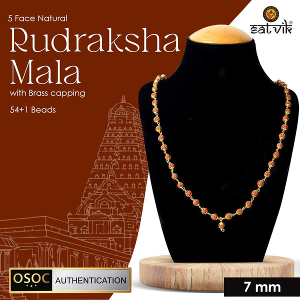 5 Mukhi Brass Capping Natural Rudraksha Mala 100% Original & Certified