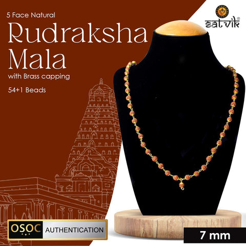 100% original certified 5 Mukhi natural Rudraksha mala with brass capping for meditation, spiritual healing, and daily japa practice. India’s Premium Jap Mala Store - www.satvikstore.in
