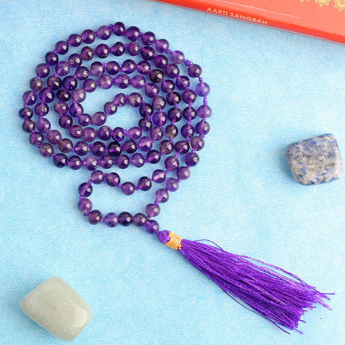 108 Beads Amethyst Crystal Jaap Mala for Chakra Healing