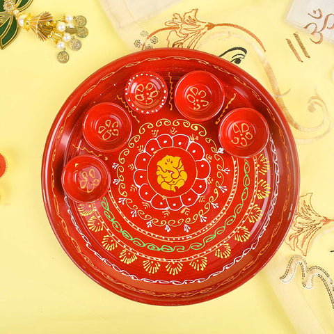 "10 Inch Stainless Steel Aarti Thali Set with Ganpati Design and complete pooja accessories" India’s Largest Pooja Accessories Brand - www.satvikstore.in