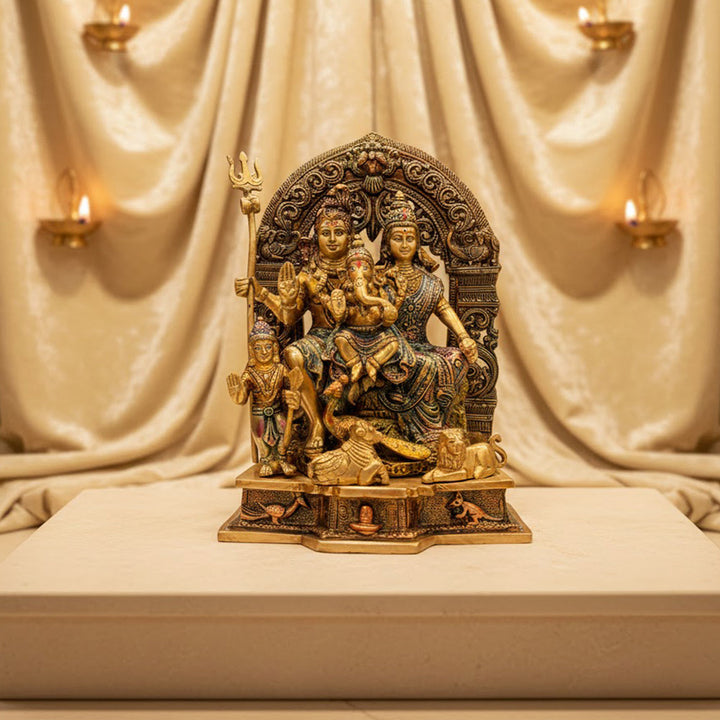 Shiv  Idol of 11.8 Inch Handcrafted Brass Shiv Parivaar Statue featuring Lord Shiva, Parvati, Ganesha, and Kartikeya – Perfect for temple or home decor. India's Largest Puja Accessories Brand - Satvik No 1 Brass Idol Collection.