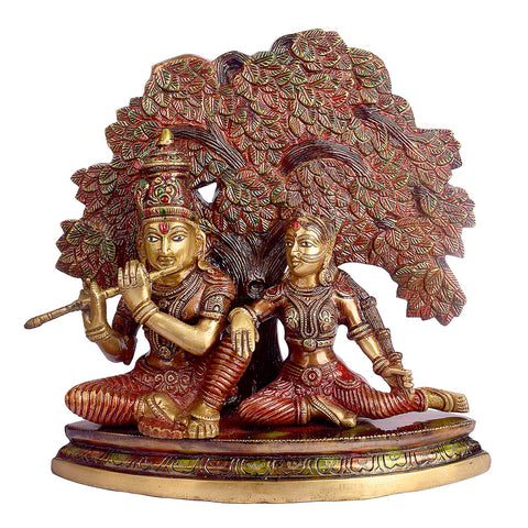 11.8 Inch Shree Radha Krishna Sitting Under Tree Brass Statuefeaturing intricate detailing, perfect for spiritual home decor, temple worship, and devotional gifting. India’s Largest Brass Idols Brand - www.satvikstore.in
