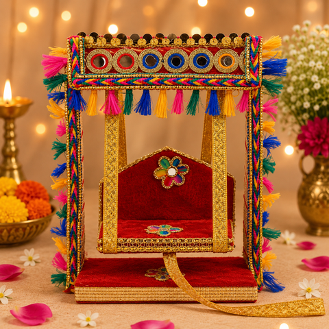 Elegant Laddu Gopal Jhula with Mirror Stone