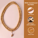 Certified 8mm 100% Original Authentic Mysore White Sandalwood (Chandan) Jap Mala