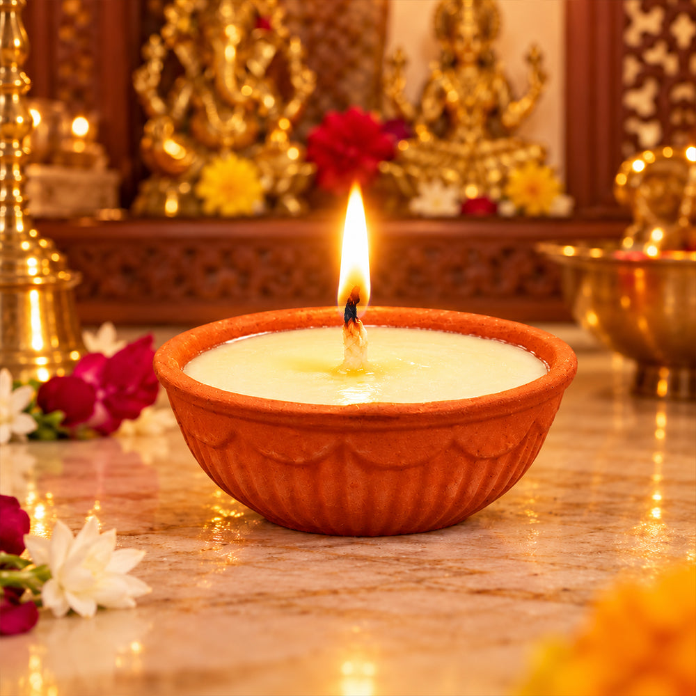 Pure Desi Ghee Akhand Jyot 12 to 14 Hours Burning Clay Diya Pack of 1