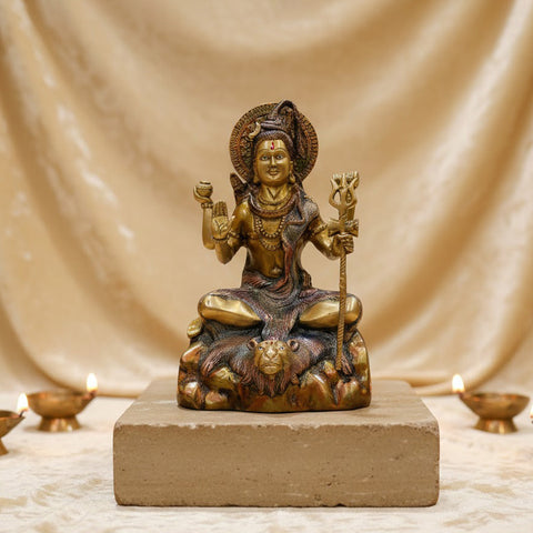 Large Brass Idol of 13.5 Inch Elegant Lord Shiva Sculpture. 13.5 Inch Elegant Lord Shiva Sculpture – Exquisite Brass Idol of Mahadev, Symbol of Power & Meditation, Perfect for Home, Temple, and Spiritual Decor. India's Largest Puja Accessories Brand - Satvik No 1 Brass Idol Collection  