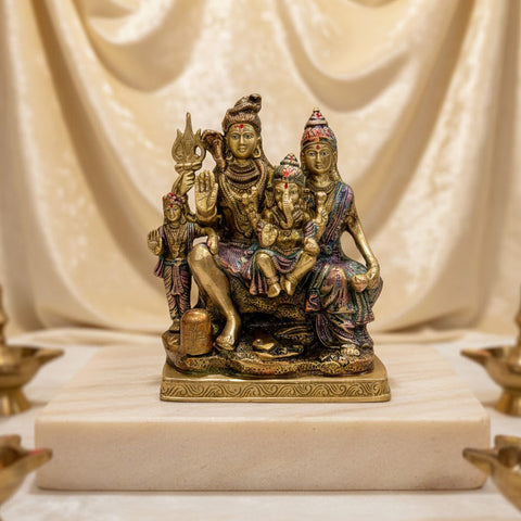 7.9 Inch Shiv Parivaar Brass Statue – Divine Family Idol for Puja Room & Spiritual Energy. No.1 Brass Idol Store www.satvikstore.in 
