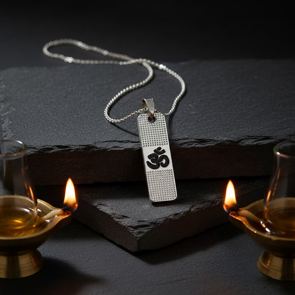 Om Symbol Pendant in Silver Plated Finish