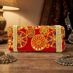 Red Mirror & Wheel Embroidery Jhula Patri for Teej